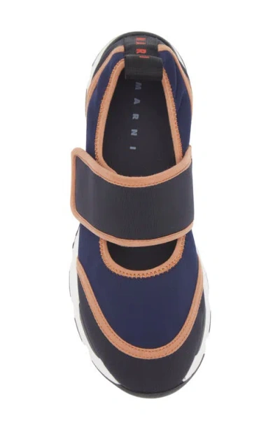 Marni Sneaker Mary Jane In Lycra Blu Scuro E Nera In Multi