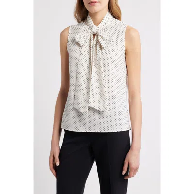 Anne Klein Polka Dot Bow Neck Blouse In White