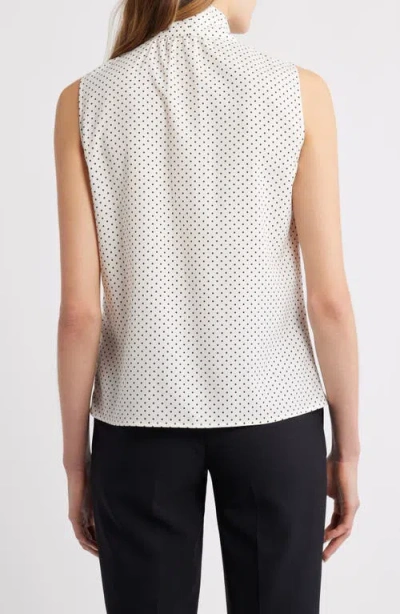 Anne Klein Polka Dot Bow Neck Blouse In White