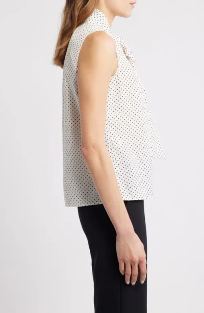 Anne Klein Polka Dot Bow Neck Blouse In White