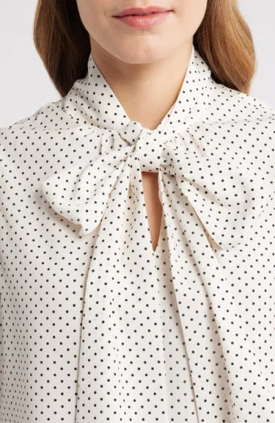 Anne Klein Polka Dot Bow Neck Blouse In White
