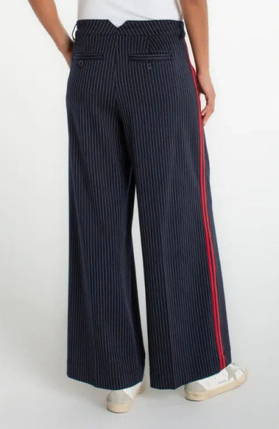 Liverpool Los Angeles Pinstripe & Side Stripe Pleated Drawstring Pants In Black