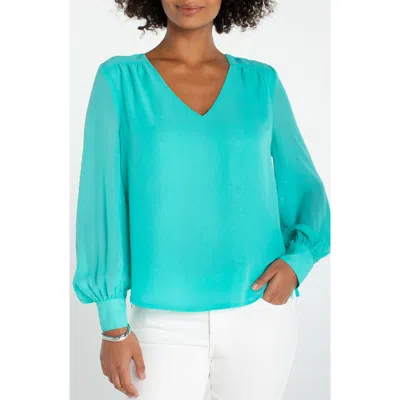 Liverpool Los Angeles Shirred Sleeve Chiffon Top In Green