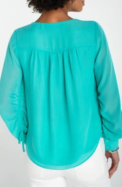 Liverpool Los Angeles Shirred Sleeve Chiffon Top In Green