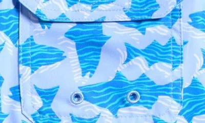 Vineyard Vines Kids' Chappy Beach Print Swim Trunks In Blue