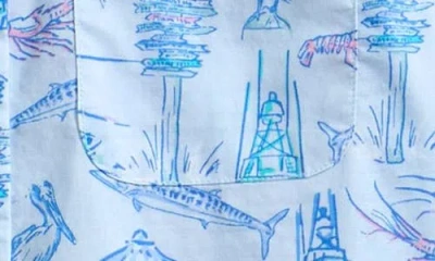 Vineyard Vines Kids' Key West Scene Print Short Sleeve Button-up Shirt In Blue