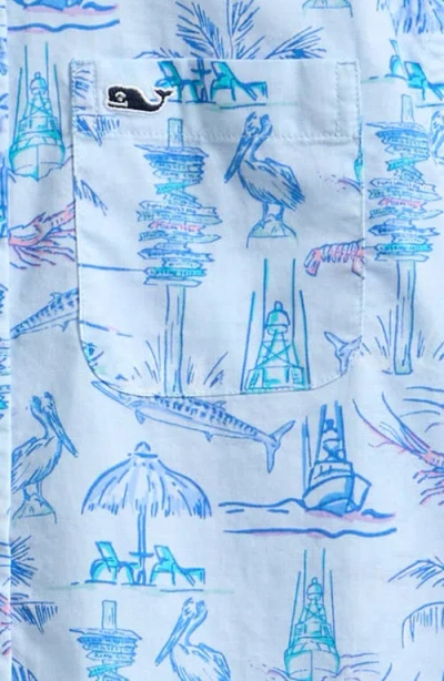 Vineyard Vines Kids' Key West Scene Print Short Sleeve Button-up Shirt In Blue