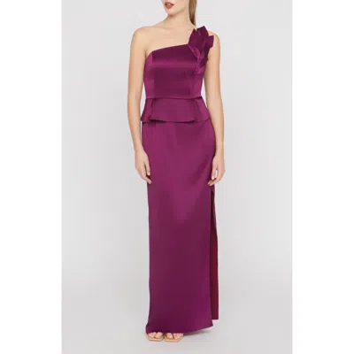 Kay Unger Kiara One-shoulder Gown In Purple