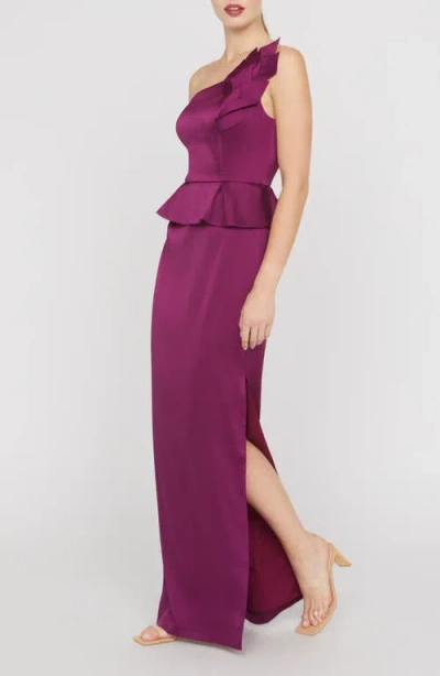 Kay Unger Kiara One-shoulder Gown In Purple