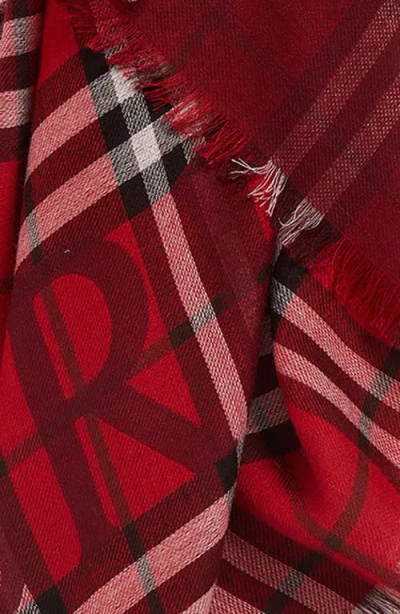 Burberry Wide Ekd Check Wool & Silk Fringe Scarf In Red
