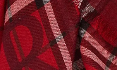 Burberry Wide Ekd Check Wool & Silk Fringe Scarf In Red