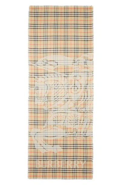 Burberry Wide Ekd Check Wool & Silk Fringe Scarf In Brown