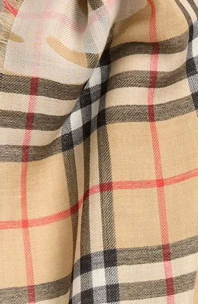Burberry Wide Ekd Check Wool & Silk Fringe Scarf In Brown