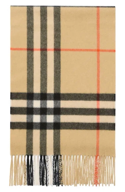 Burberry Crystal Embellished Check Cashmere Fringe Scarf In Brown