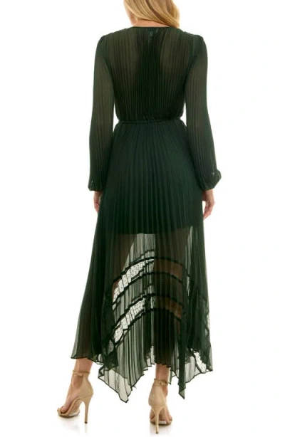 Socialite Long Sleeve Lace Inset Pleated Chiffon Dress In Black