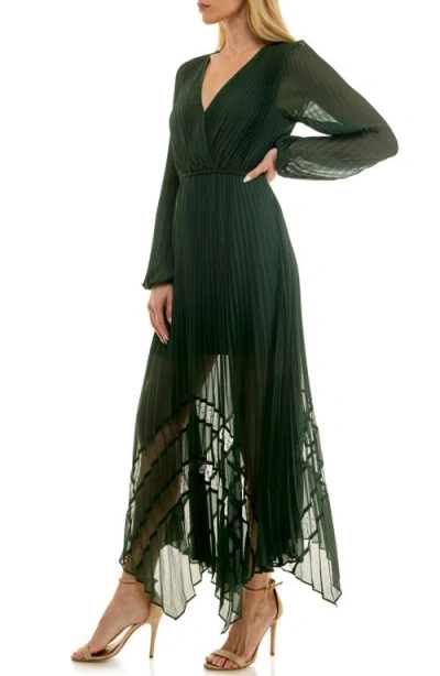 Socialite Long Sleeve Lace Inset Pleated Chiffon Dress In Black