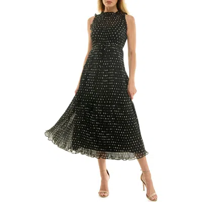Socialite Polka Dot Sleeveless Pleated Chiffon Dress In Multi