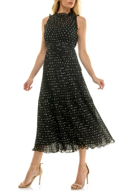 Socialite Polka Dot Sleeveless Pleated Chiffon Dress In Multi