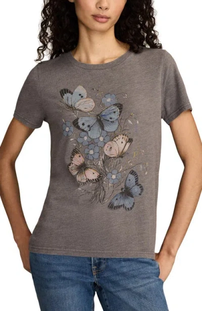 Lucky Brand Classic Floral Butterfly T-shirt In Gray