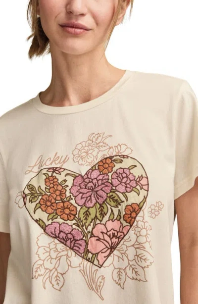 Lucky Brand Classic Embroidered Floral Heart Cotton T-shirt In Neutral