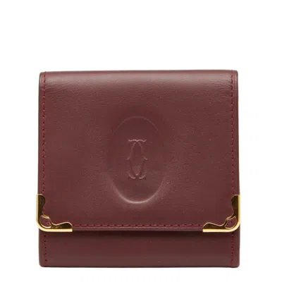 Pre-owned Cartier Wine Red Leather Coin Purse/coin Case () In Burgundy