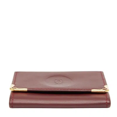 Pre-owned Cartier Wine Red Leather Coin Purse/coin Case () In Burgundy