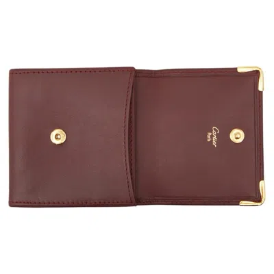 Pre-owned Cartier Wine Red Leather Coin Purse/coin Case () In Burgundy