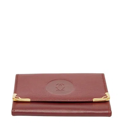 Pre-owned Cartier Wine Red Leather Coin Purse/coin Case () In Burgundy