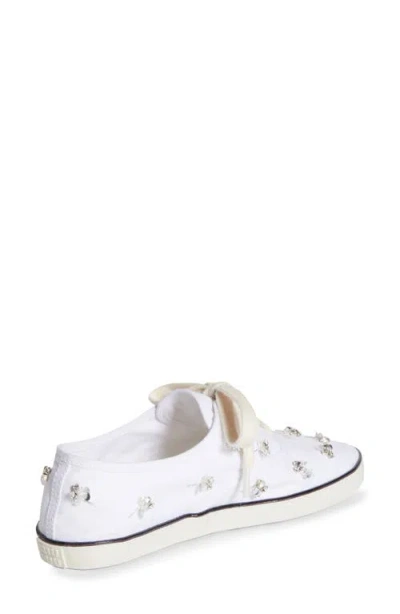Miu Miu Crystal Embellished Low Top Canvas Sneaker In White