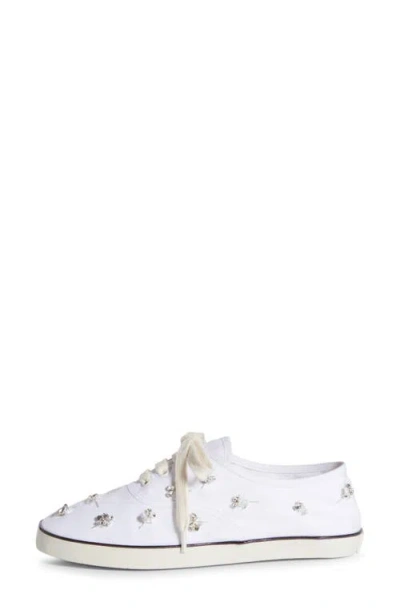 Miu Miu Crystal Embellished Low Top Canvas Sneaker In White