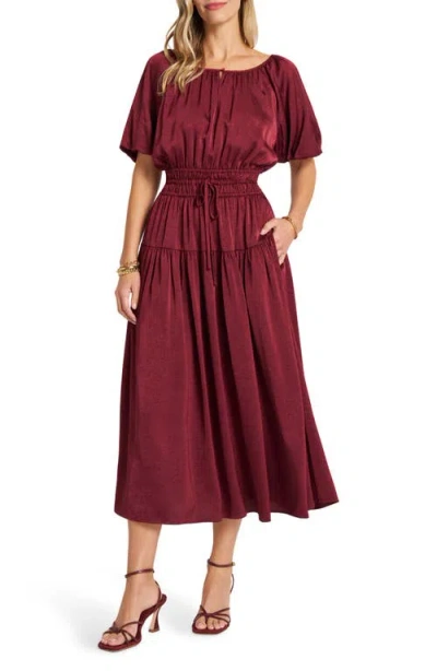 Matty M . Belle Puff Sleeve Dress In Burgundy