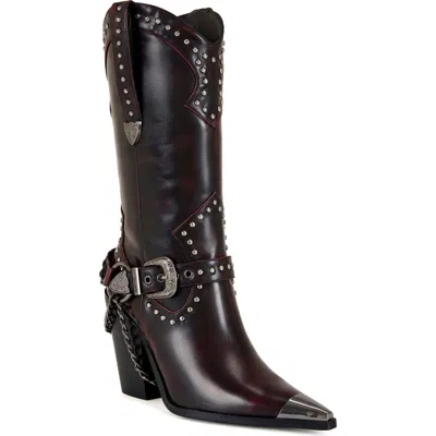Azalea Wang Osborn Studded Western Mid Calf Boot In Multi