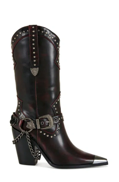 Azalea Wang Osborn Studded Western Mid Calf Boot In Multi