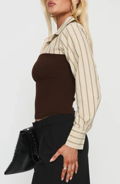 Princess Polly Dawnette Stripe Layered Shirt In Brown