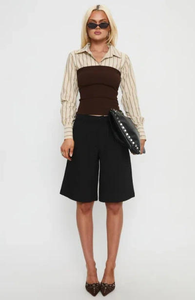 Princess Polly Dawnette Stripe Layered Shirt In Brown