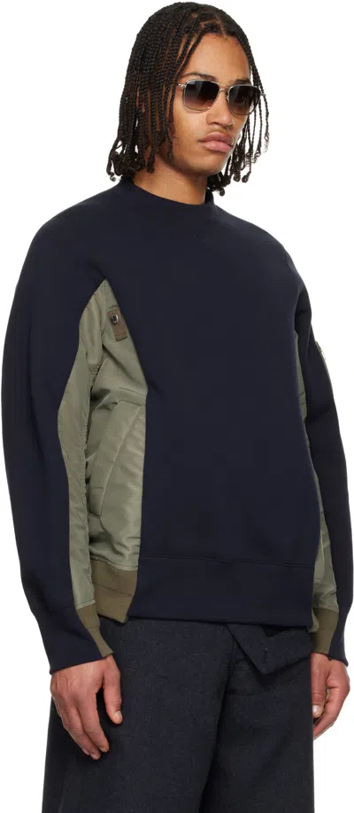 Sacai Cotton Blend Sweatshirt With Nylon Details Applied In Blue