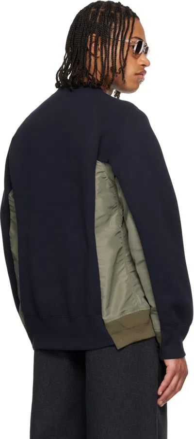 Sacai Cotton Blend Sweatshirt With Nylon Details Applied In Blue