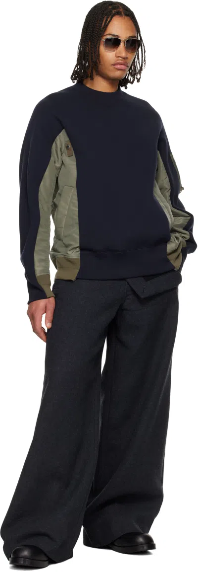 Sacai Cotton Blend Sweatshirt With Nylon Details Applied In Blue