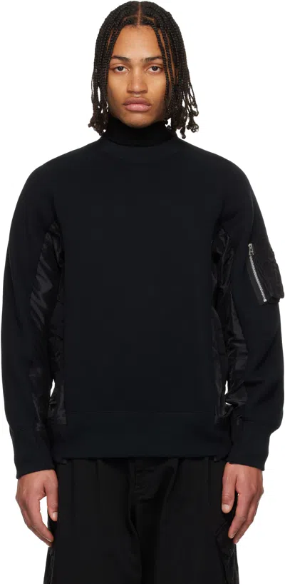Sacai Black Sponge Sweat & Nylon Twill Sweatshirt In Brown