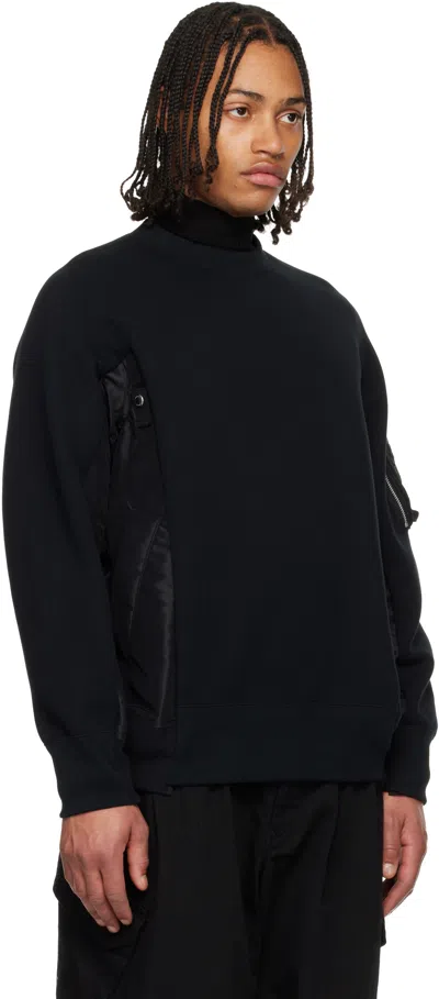 Sacai Black Sponge Sweat & Nylon Twill Sweatshirt In Brown