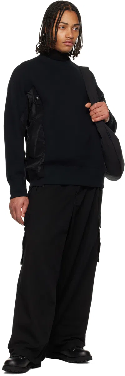 Sacai Black Sponge Sweat & Nylon Twill Sweatshirt In Brown