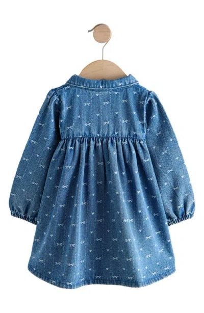 Next Kids' Bow Long Sleeve Denim Dress In Multi