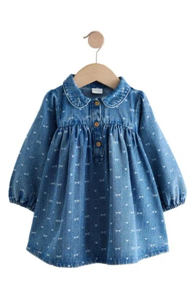 Next Kids' Bow Long Sleeve Denim Dress In Multi