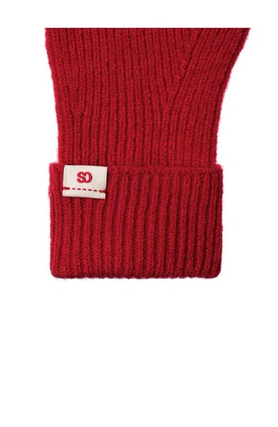 Stand Oil Heart Stud Knit Gloves In Red