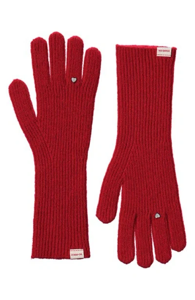 Stand Oil Heart Stud Knit Gloves In Red