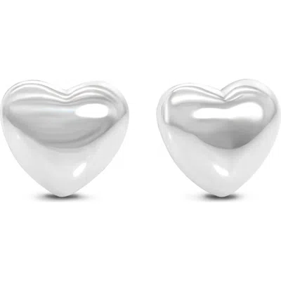 Devata Puffy Heart Stud Earrings In Silver