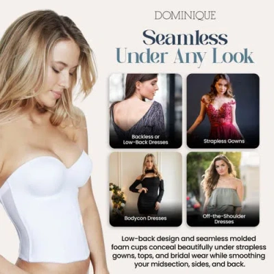 Dominique Intimates Ariel Low Back Hidden Underwire Convertible Strapless Longline  Bra In White