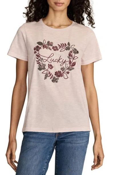 Lucky Brand Floral Embroidery Lucky Heart Classic Crewneck Cotton Graphi T-shirt In Neutral
