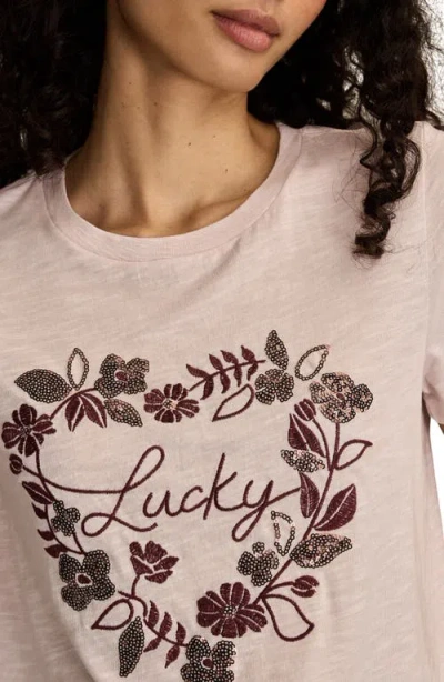 Lucky Brand Floral Embroidery Lucky Heart Classic Crewneck Cotton Graphi T-shirt In Neutral