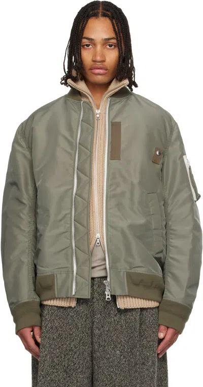 Sacai Khaki Nylon Twill Blouson Bomber Jacket In Green